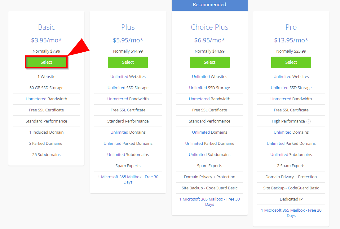 bluehost-4shared-plans-price